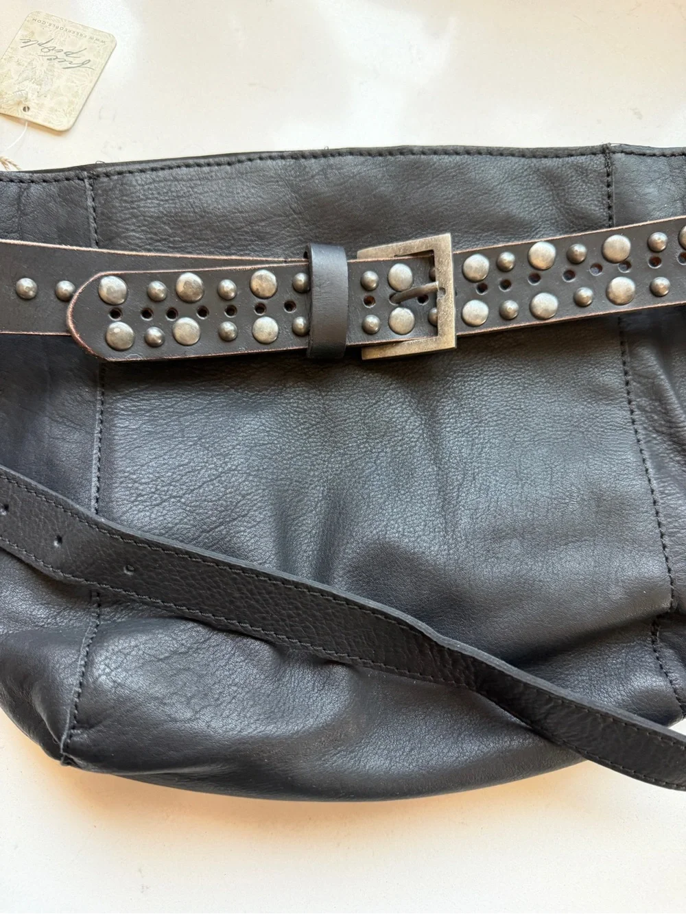 BRAND NEW- Free People Black Studded Leather Shoulder Bag - Picture 6 of 16